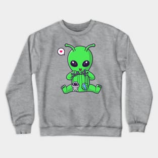 Cute Alien Playing Astronaut And Earth Puppet Cartoon Crewneck Sweatshirt